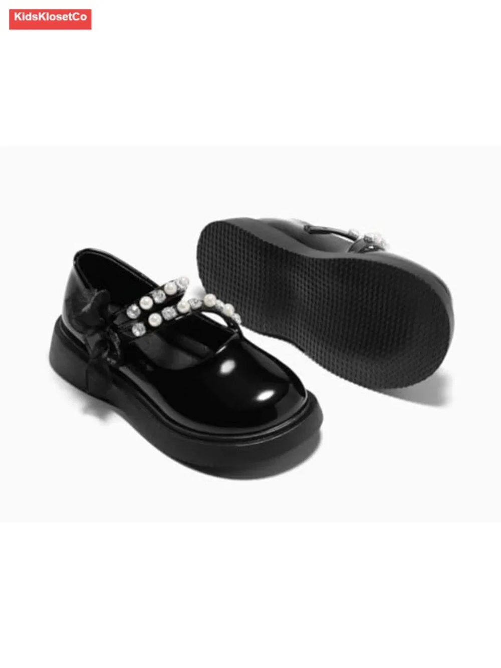 Girls Mary Jane Dress Shoes Patent Leather Flats Pearl Strap Ballet Flower Girl